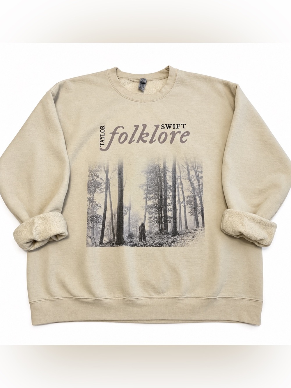 Taylor Swift Folklore Sweatshirt 2XL Starter Beige Front Back Graphic Swiftie